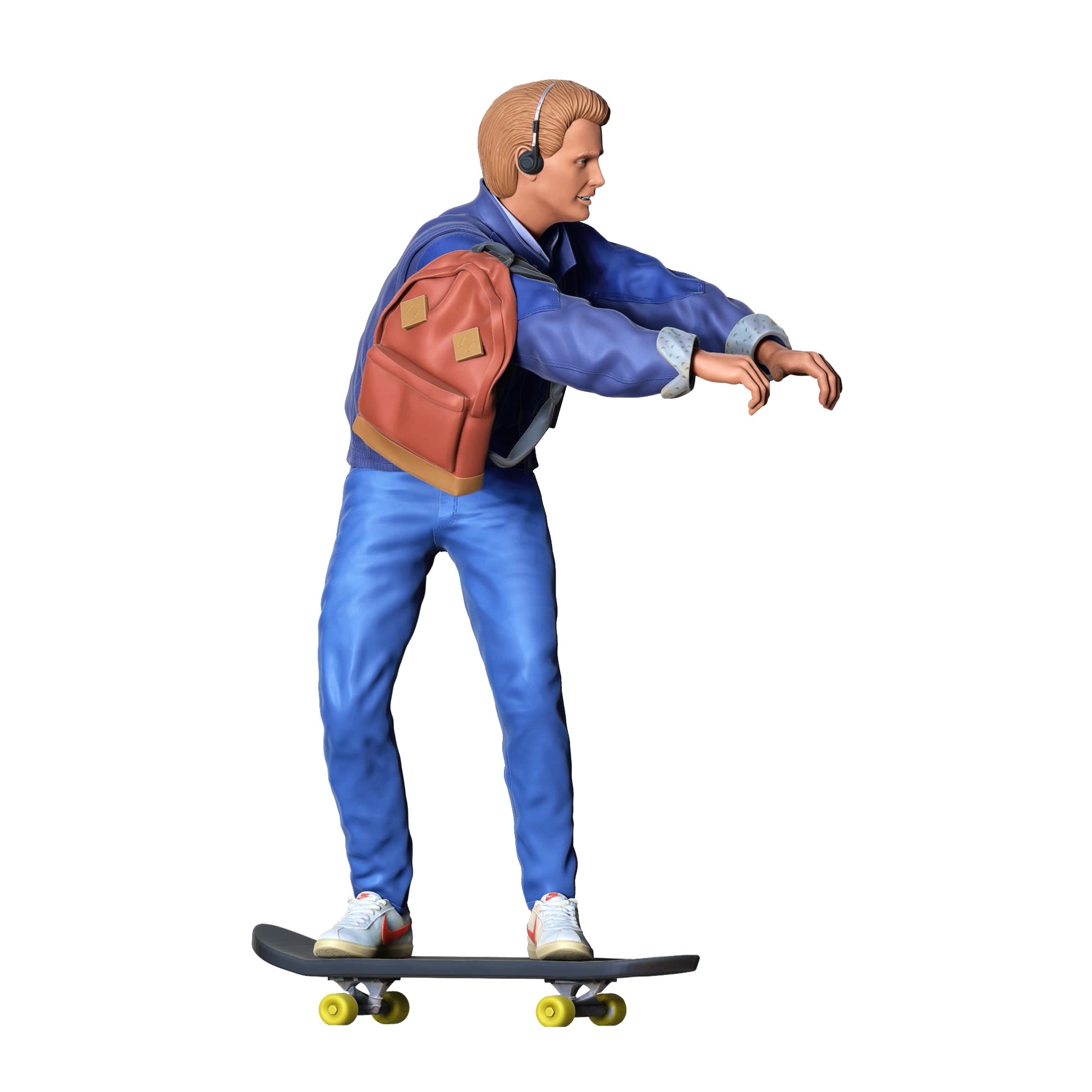 Product photo diorama and model building miniature figure: Skater - man on skateboard with backpack