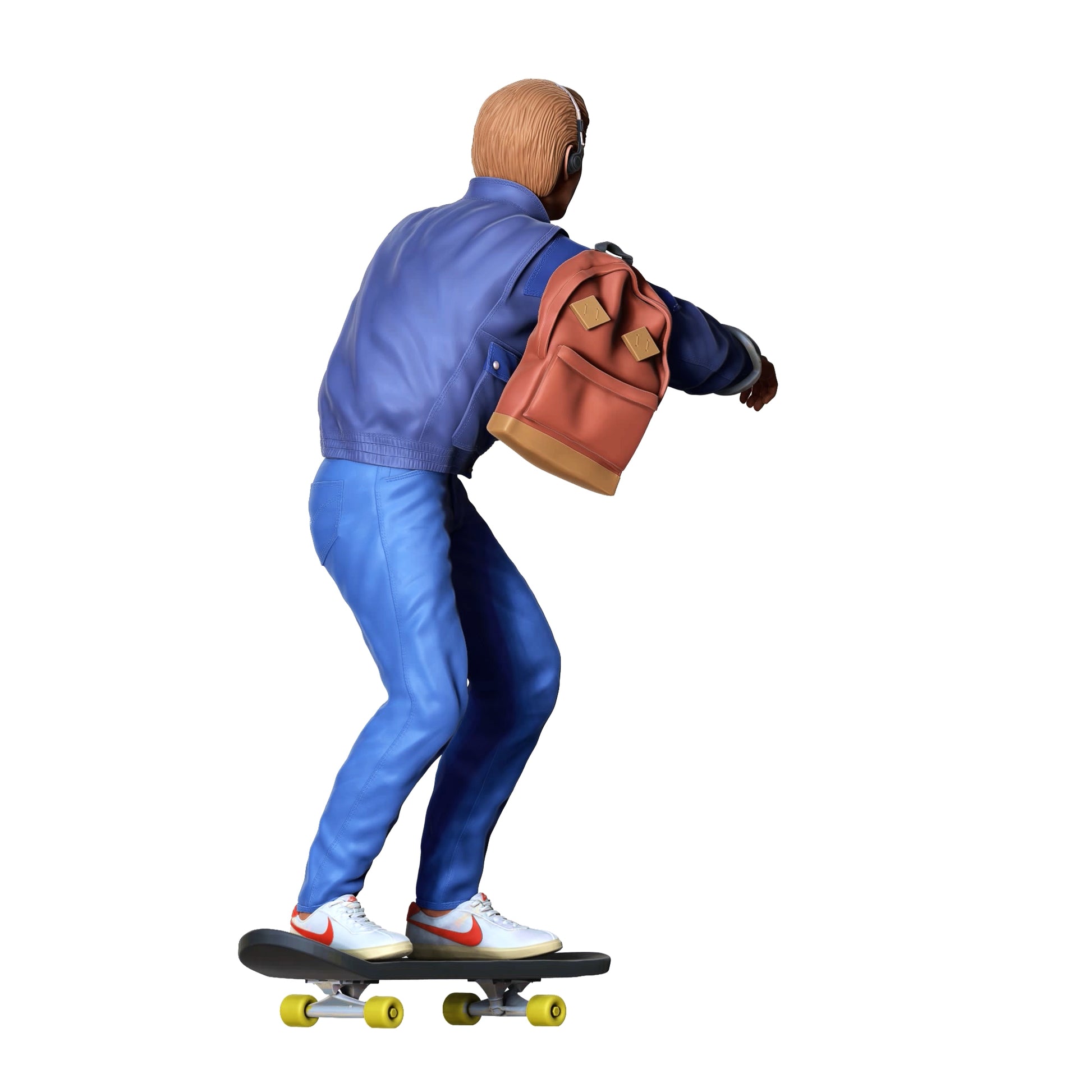 Product photo diorama and model building miniature figure: Skater - man on skateboard with backpack