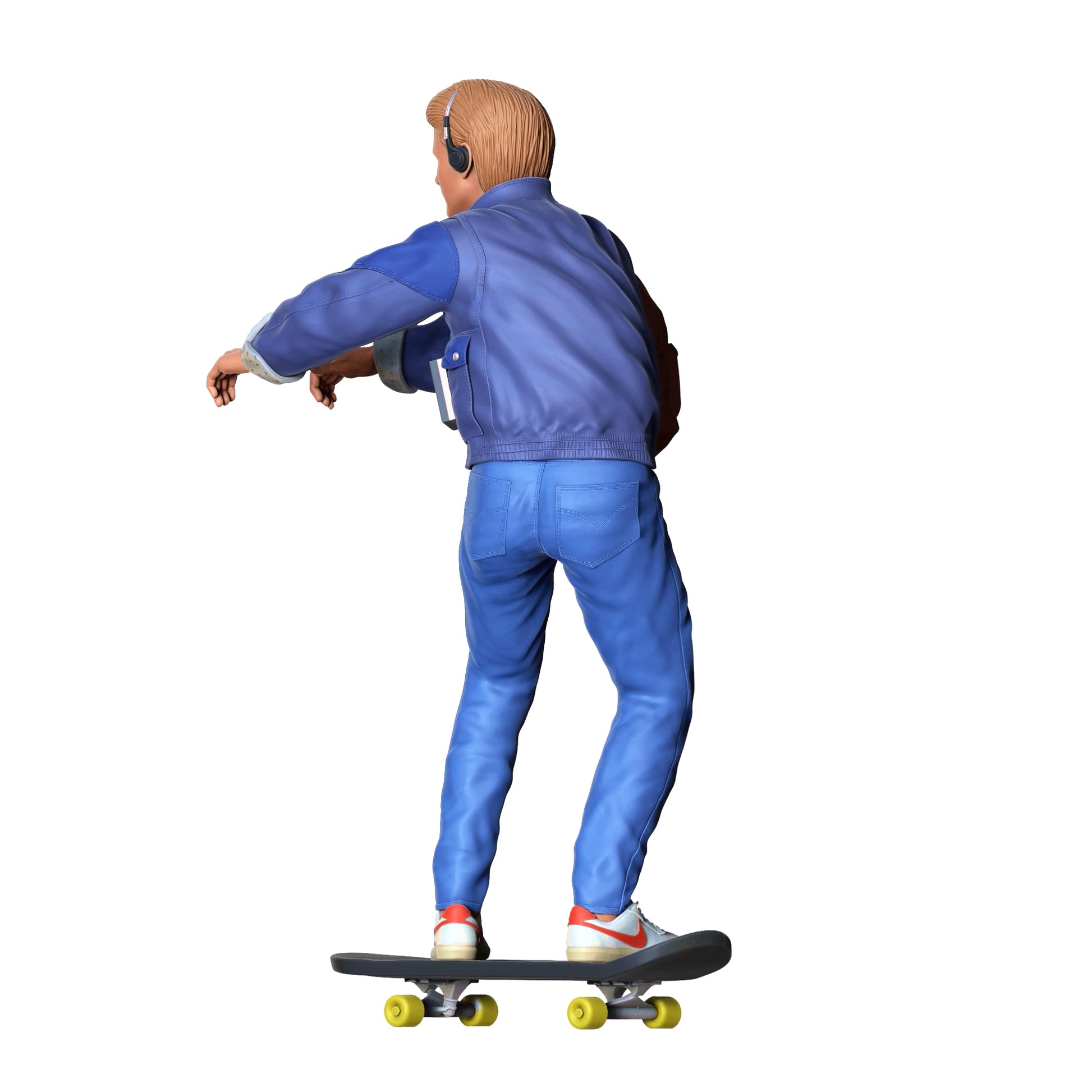Product photo diorama and model building miniature figure: Skater - man on skateboard with backpack