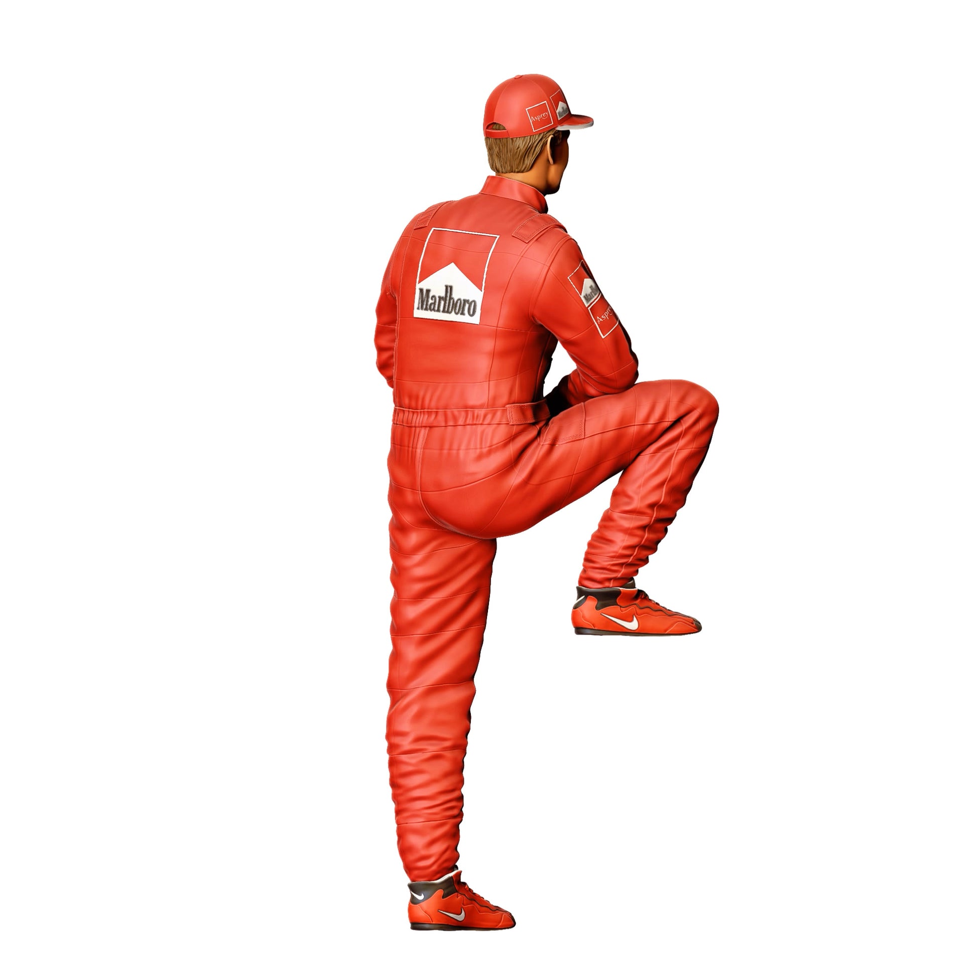 Model dioramy zdjęcie produktu 0: Kierowca z czapką z daszkiem – figura w kombinezonie z uniesionym kolanem (Nr ref. 413)