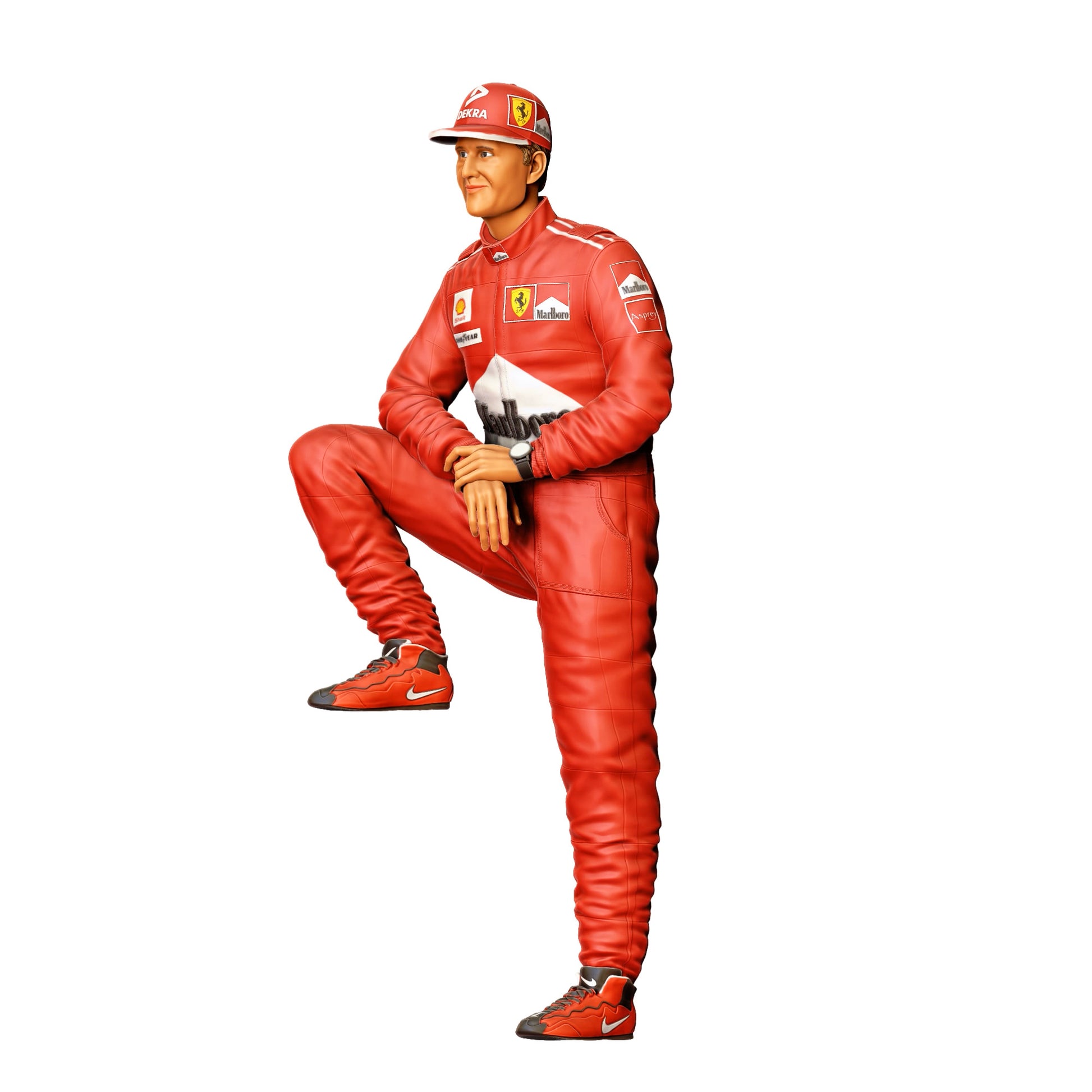 Model dioramy zdjęcie produktu 0: Kierowca z czapką z daszkiem – figura w kombinezonie z uniesionym kolanem (Nr ref. 413)