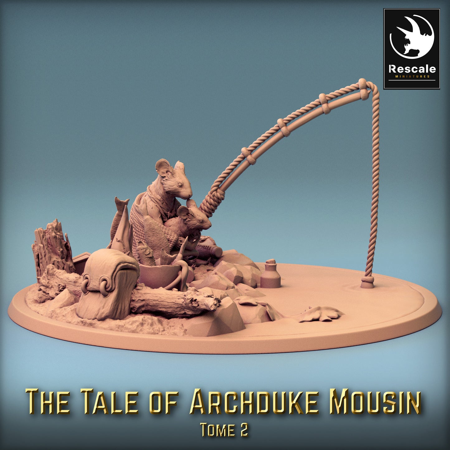 Produktbild 2 von 6: Fantasy Miniatur: Rattenvolk Seefahrer - Mauskrieger/Pirat zieht am Tau, Küsten-Diorama, große Base (23_11_G10)