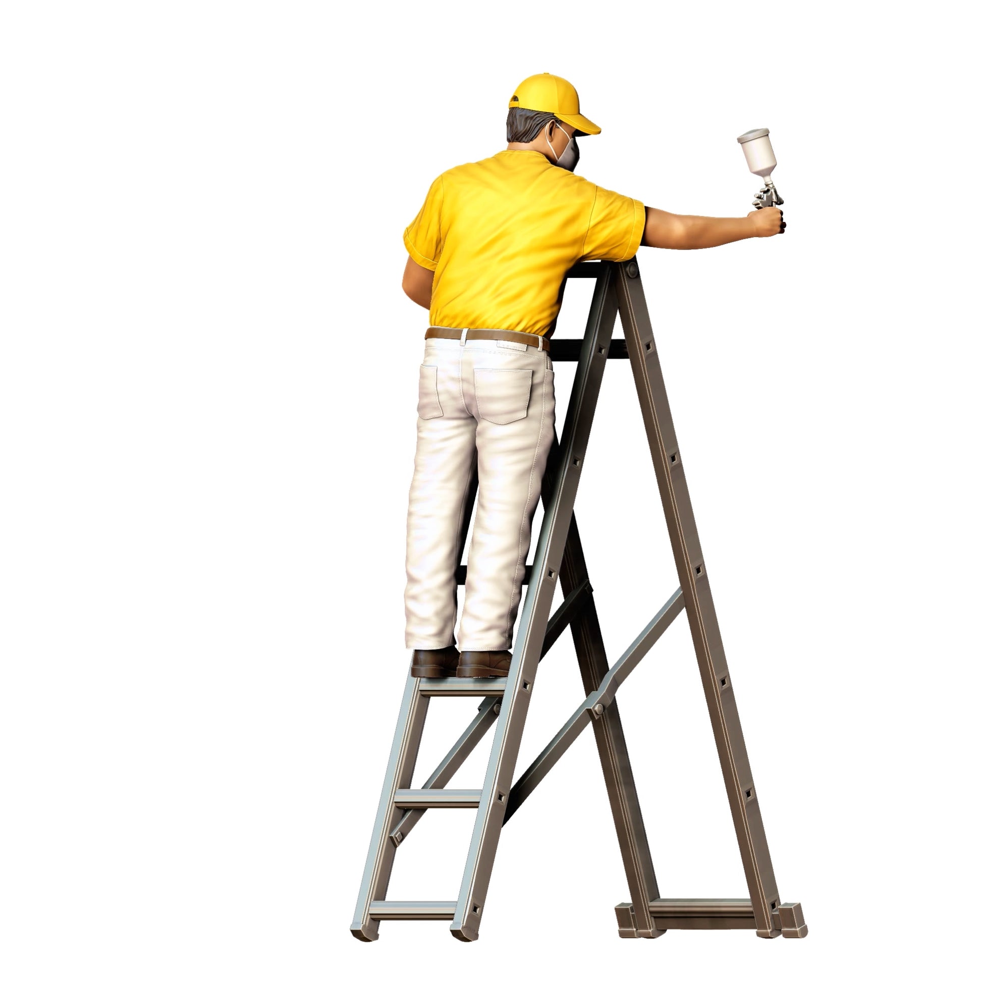 Produktfoto  0: Maler/ Lackierer mit Spraypistole - Handwerker auf Leiter