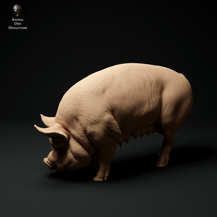 Product photo Animal Figure Diorama, Model Building: 0: Farm Animal Figures: Grazing Pig - Berkshire Pig