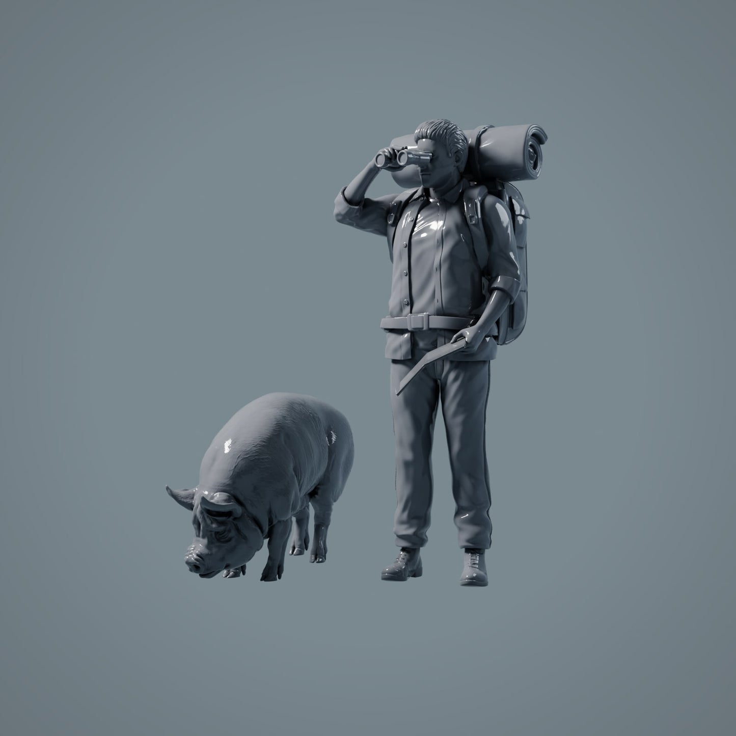 Figuras de Animais de Fazenda: Porco Pastando - Berkshire Pig (a036)