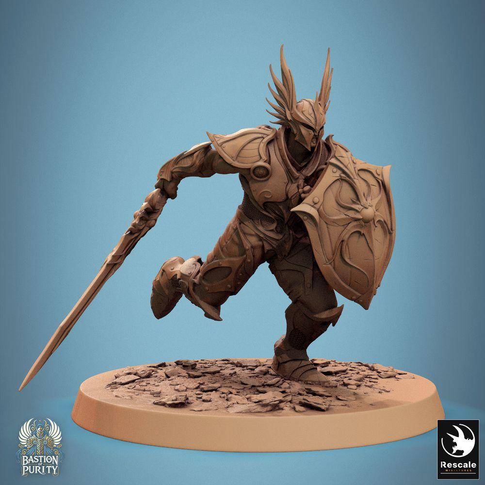 Produktfoto Tabletop 28mm Lord of the Print (LotP) 0: Fantasy Tabletop Miniatur: Ätherium-Wächter Paladin/Ritter in Plattenrüstung, Schildkämpfer mit Langschwert und großem Schild - Aetherium Sentinel (24_09_D8)