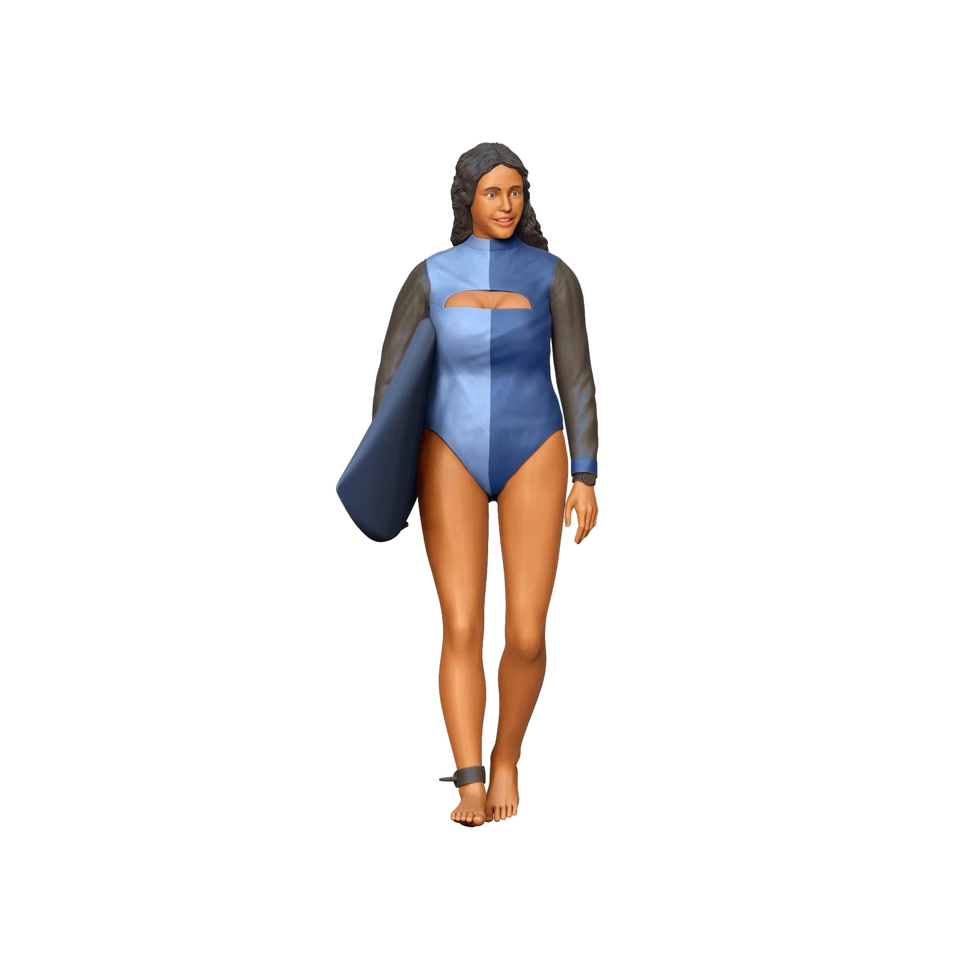 Product photo diorama and model building miniature figure: Wave Rider: Surfer with surfboard on the beach