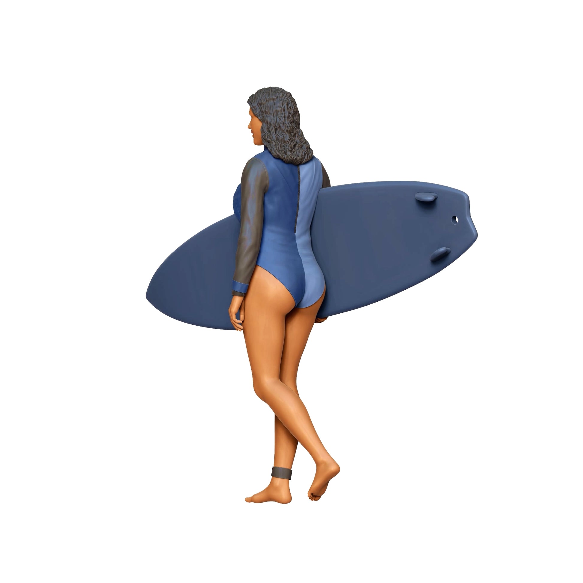 Product photo diorama and model building miniature figure: Wave Rider: Surfer with surfboard on the beach
