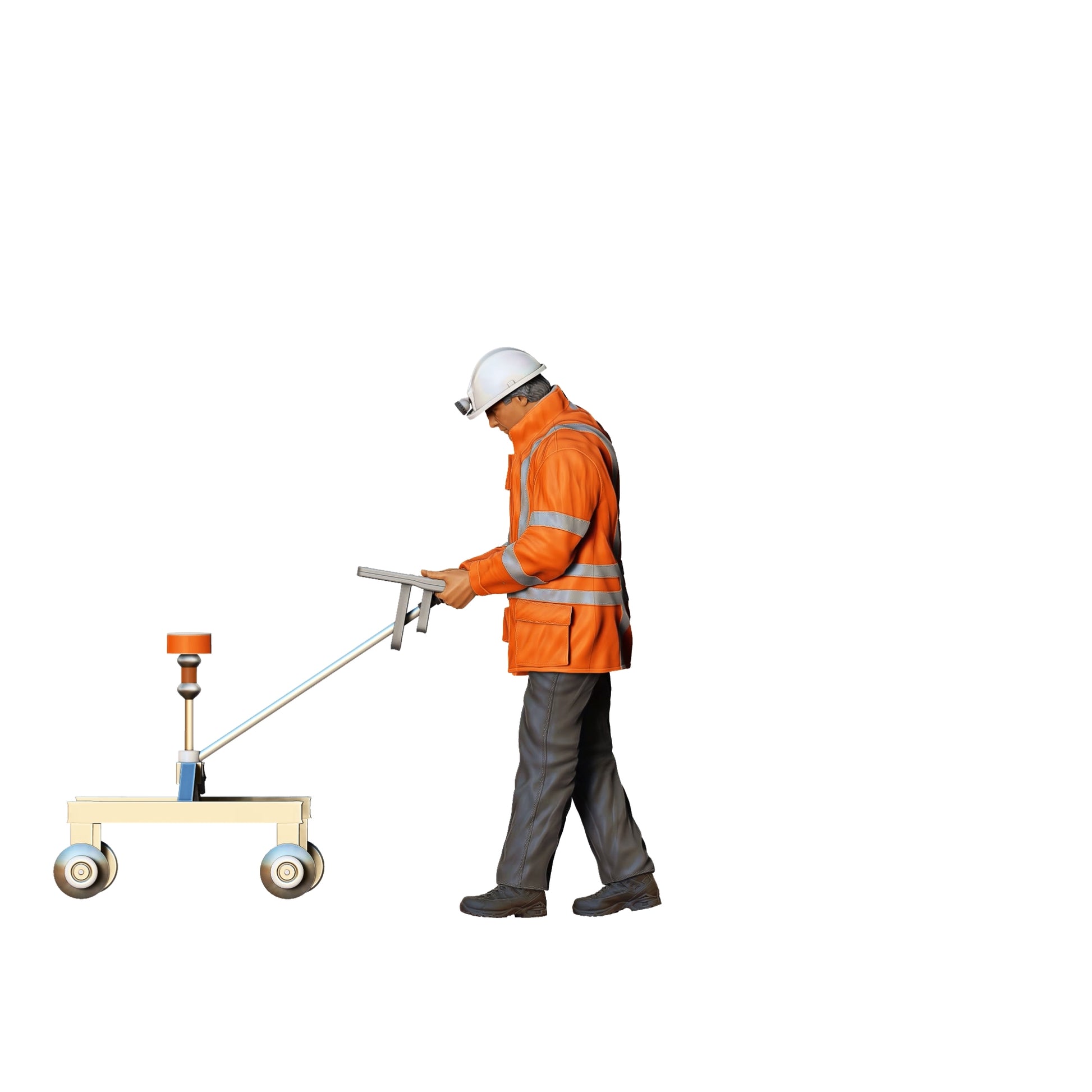 Product photo 0: Road worker with measuring cart: Surveyor on the construction site