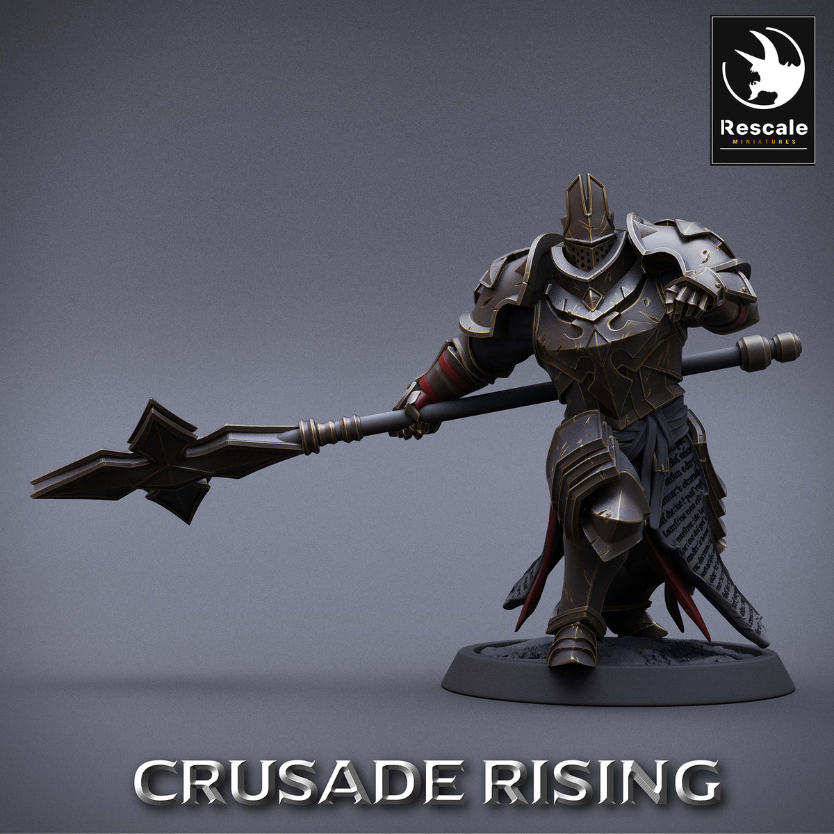 Zdjęcie produktu 1 z 4: Figurka Fantasy: Rycerz Świątynny - ciężki wojownik zakonu w pełnej zbroi z bronią dwuręczną (Polehammer/Halabarda), Mistrz (23_04_F5)