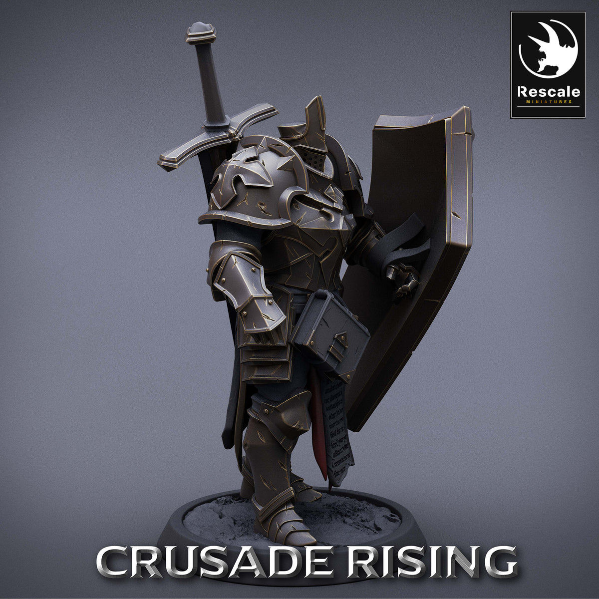 Produktbild 2 von 4: Tabletop Miniatur: Tempelritter Paladin mit Turmschild und Zweihänder - heiliger Krieger, Crusader, Schildträger, Frontkämpfer/Tank, Wargaming Held/Anführer (23_04_F18)