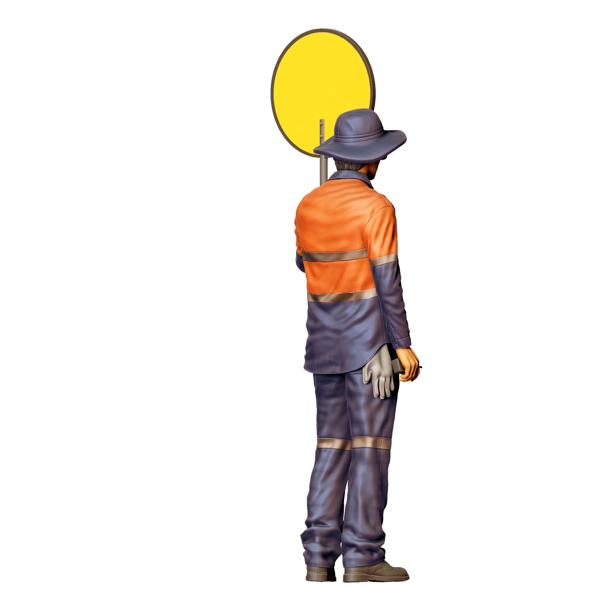 Diorama Modellbau Produktfoto 0: Straßenarbeiter mit „Slow“ Schild - Verkehrsfigur in Warnkleidung (Ref. Nr. 395)