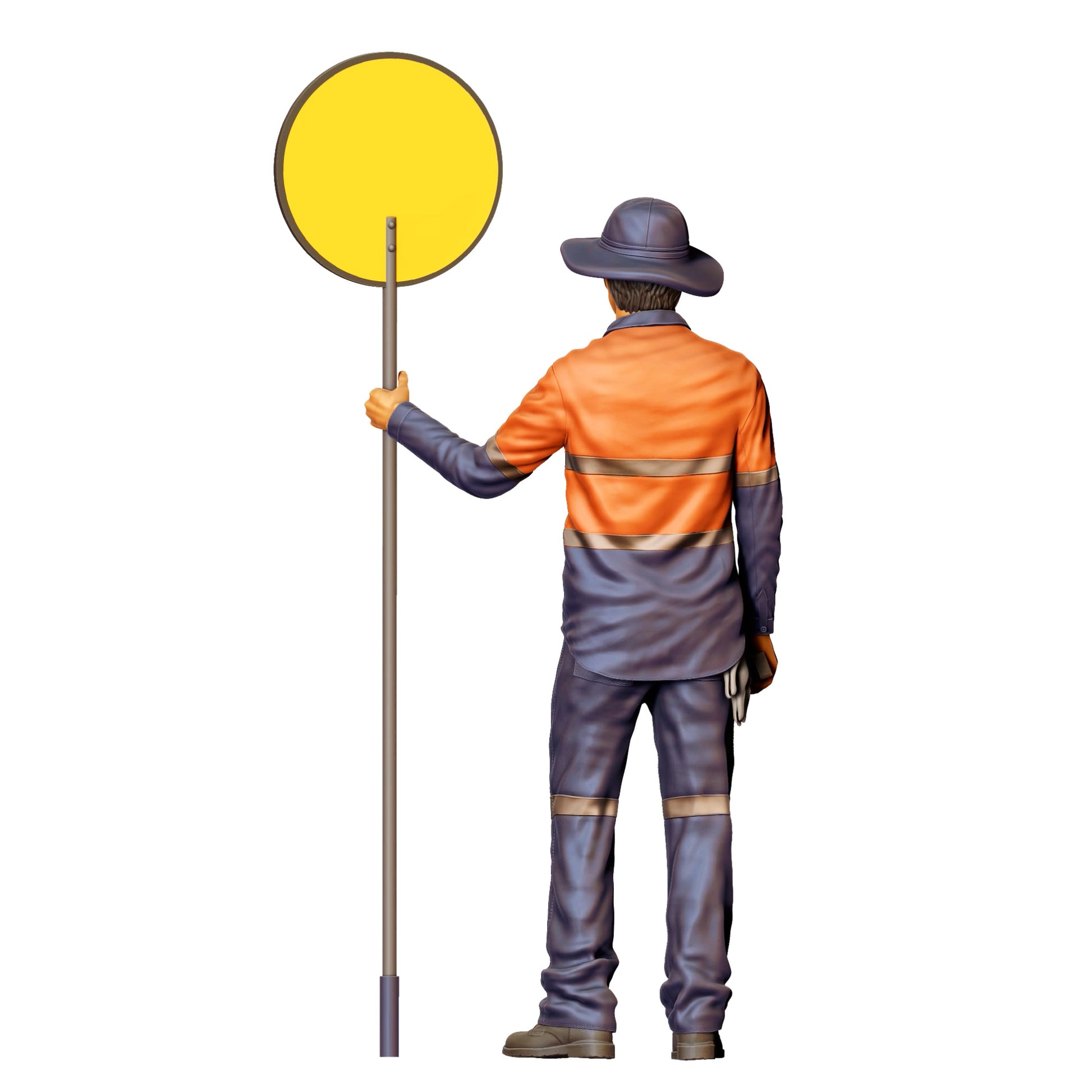 Diorama Modellbau Produktfoto 0: Straßenarbeiter mit „Slow“ Schild - Verkehrsfigur in Warnkleidung (Ref. Nr. 395)