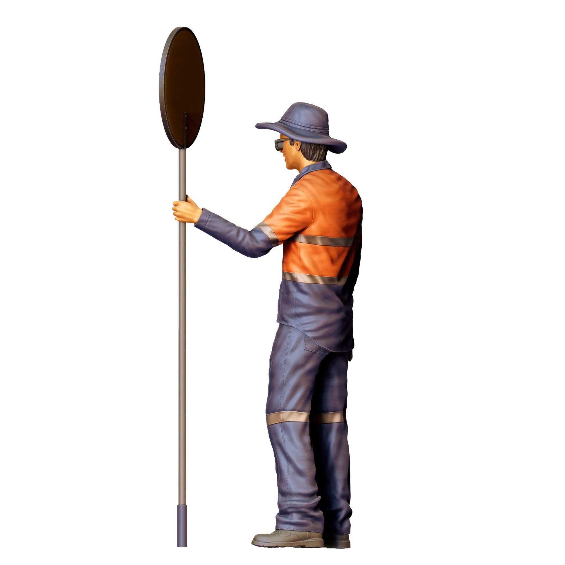 Diorama Modellbau Produktfoto 0: Straßenarbeiter mit „Slow“ Schild - Verkehrsfigur in Warnkleidung (Ref. Nr. 395)