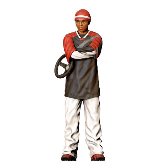 Foto de produto de diorama: Jovem com volante – Figura em estilo streetwear - Entusiasta de automóveis (Ref. Nr. 442)