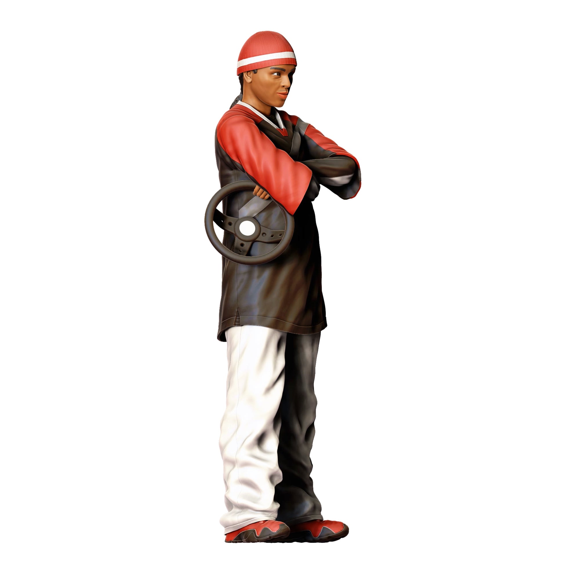 Diorama Modellbau Produktfoto 0: Junger Mann mit Lenkrad – Figur im Streetstyle-Look - Auto Enthusiast (Ref. Nr. 442)