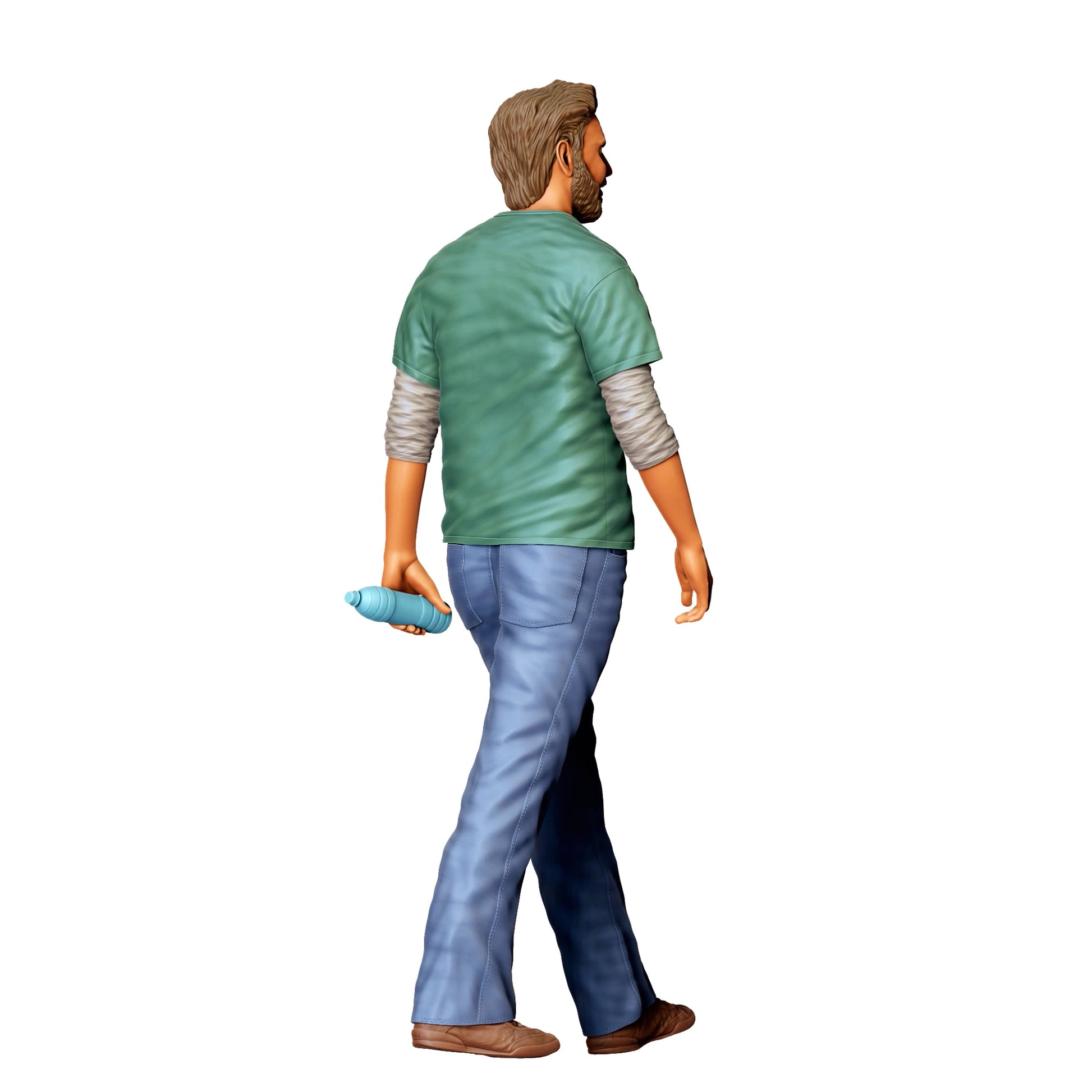 Diorama model building product photo 0: Man with shirt and bottle – walking figure in casual everyday clothing (Ref. No. 419)