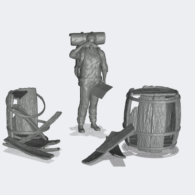 Produktfoto Miniatur Möbel, Einrichtung Diorama und Modellbau:  0: Lagern und Aufbewahren: 2 zerstörte Fässer