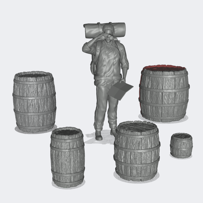 Product photo miniature furniture, diorama setup and model building: 0: Storage and organization: 5 closed barrels (Ref. 21D)