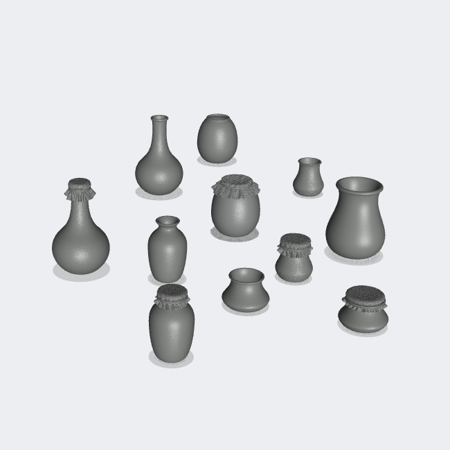 Produktfoto Miniatur Möbel, Einrichtung Diorama und Modellbau  0: Lagern und Aufbewahren: Krug-Set B - 11 Tonkrüge, Behälter, Becher, Gläser, Schüsseln