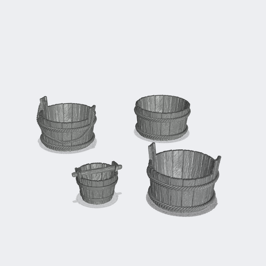 Product photo miniature furniture, diorama and model building 0: In the washhouse: tub and bucket - wooden tub and water bucket