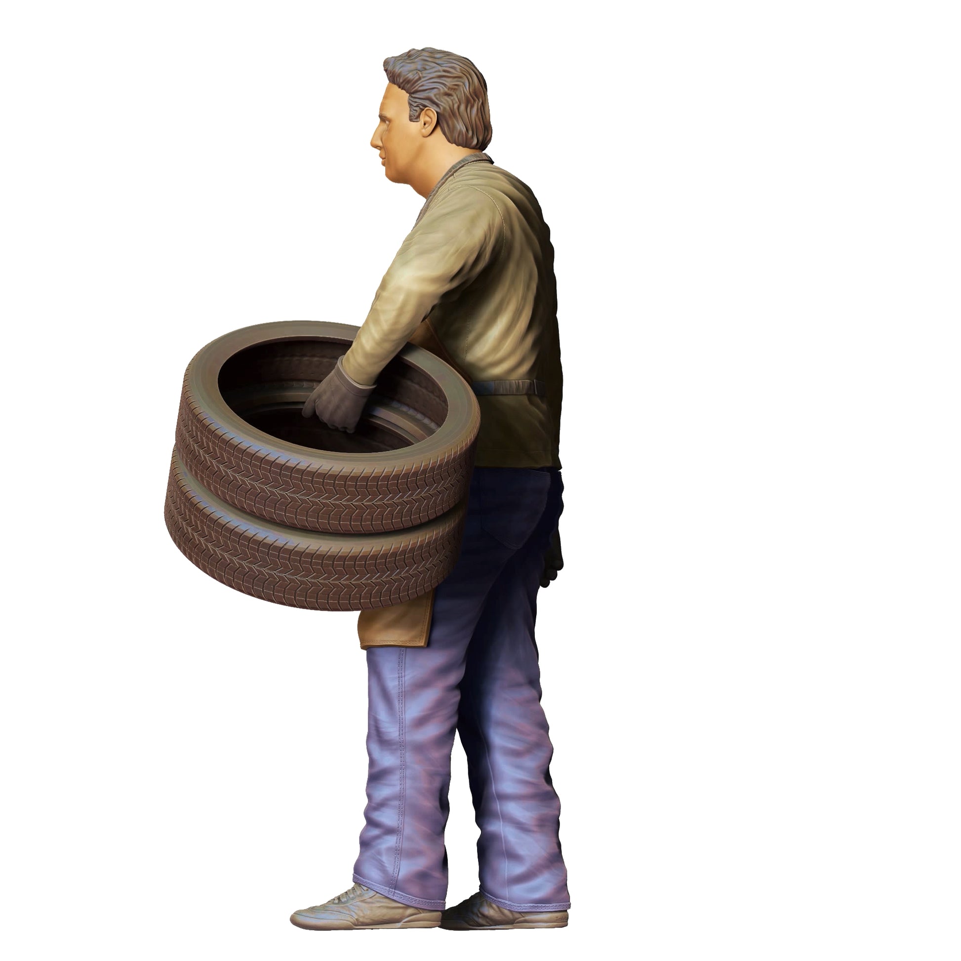 Produktfoto  0: Mechaniker trägt Reifen: Reifenwechsel in der Autowerkstatt