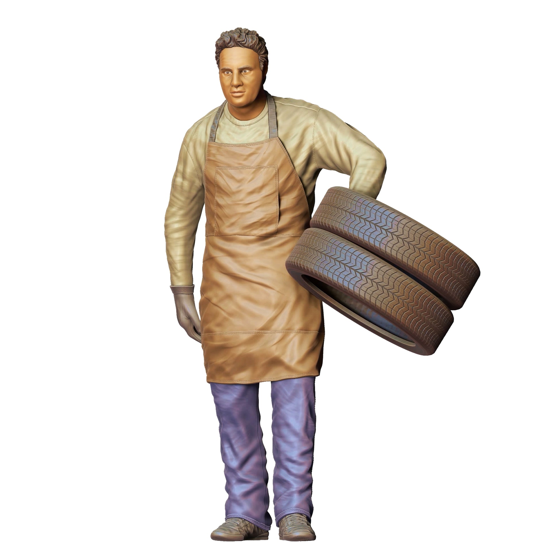 Produktfoto  0: Mechaniker trägt Reifen: Reifenwechsel in der Autowerkstatt