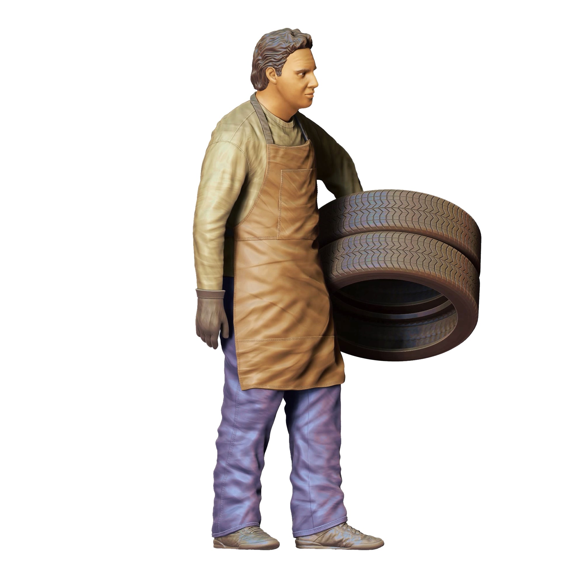 Produktfoto  0: Mechaniker trägt Reifen: Reifenwechsel in der Autowerkstatt