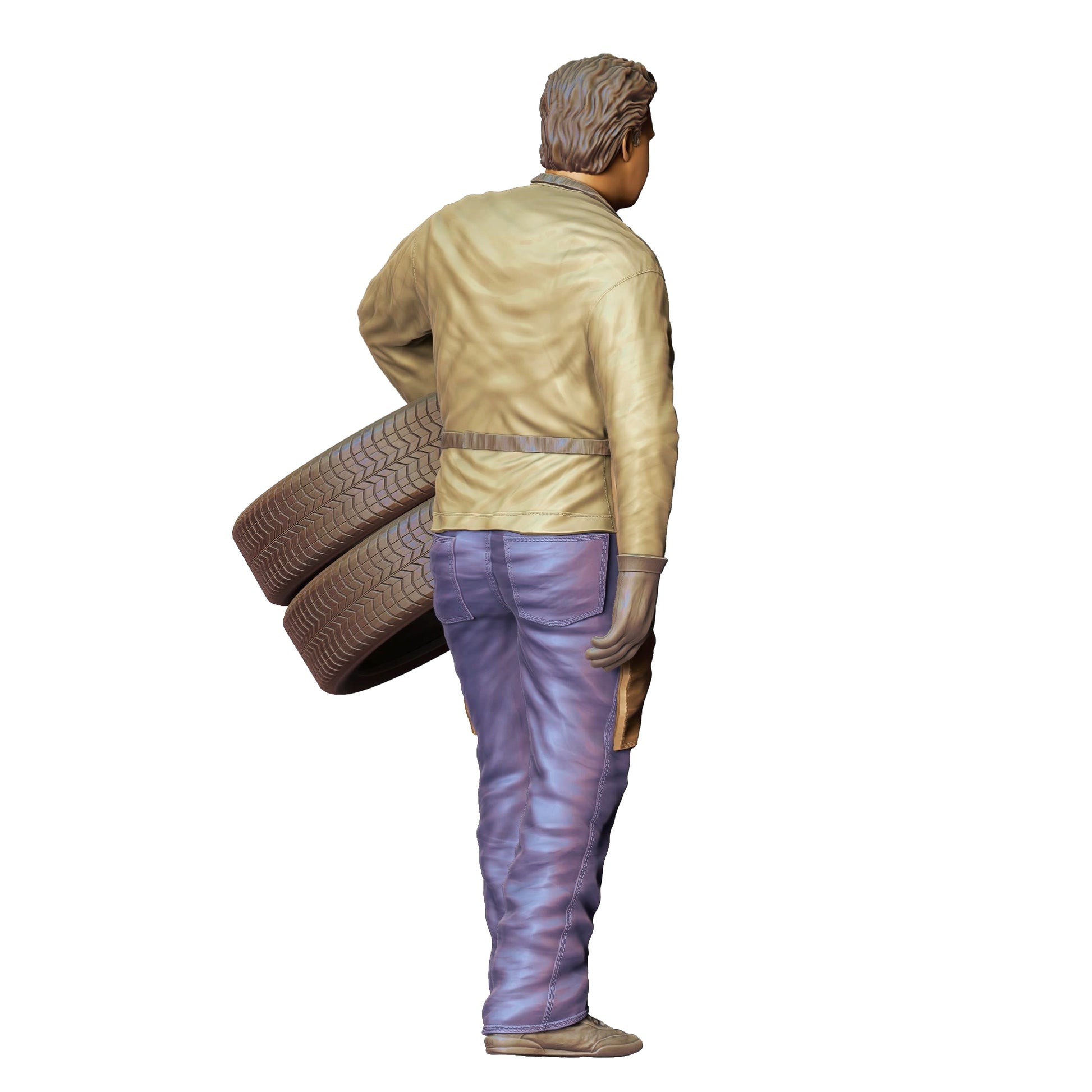 Produktfoto  0: Mechaniker trägt Reifen: Reifenwechsel in der Autowerkstatt