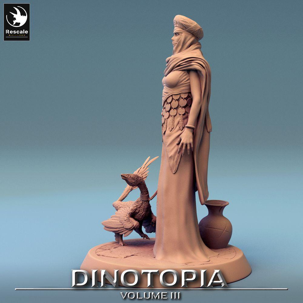 Imagem do produto Tabletop 28mm Lord of the Print (LotP) 0: Figura de Fantasia: Nômade do Deserto e Mestre das Bestas com Dinossauro Alado - Ranger, Líder Tribal, Exploradora (24_06_E13)