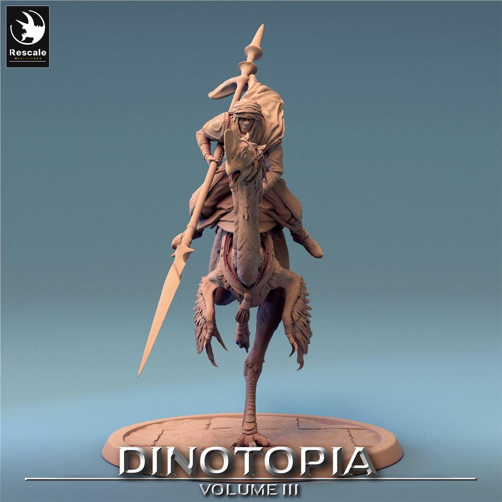 Foto del prodotto Tabletop 28mm Lord of the Print (LotP) 0: Miniatura Tabletop: Oviraptor Raptor‑Reiter con lancia, Saurierreiter Skirmisher, leggera cavalleria nomade (24_06_D4)
