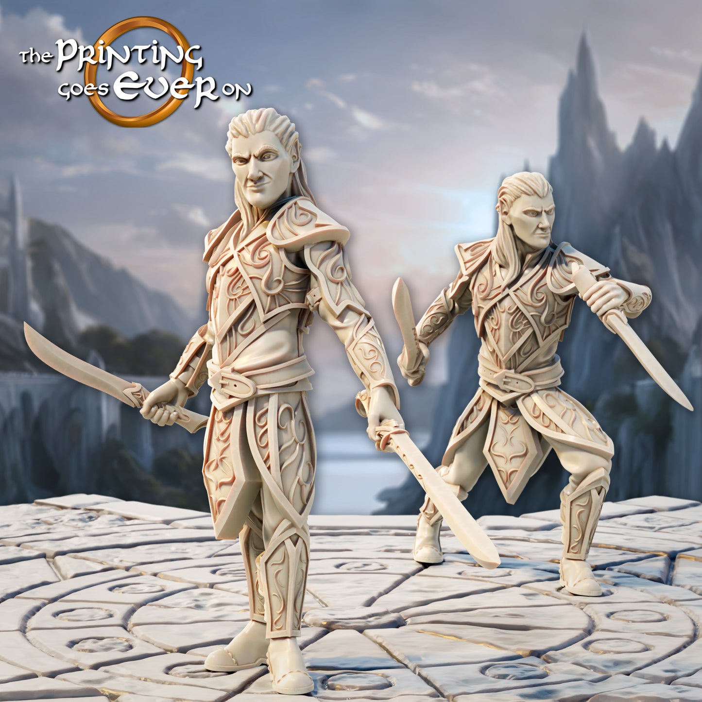Produktová fotografie Tabletop 28mm The Printing Goes Ever On (TPGEO) 0: Elfí duelanti - 2 válečníci elfího národa - mečovníci