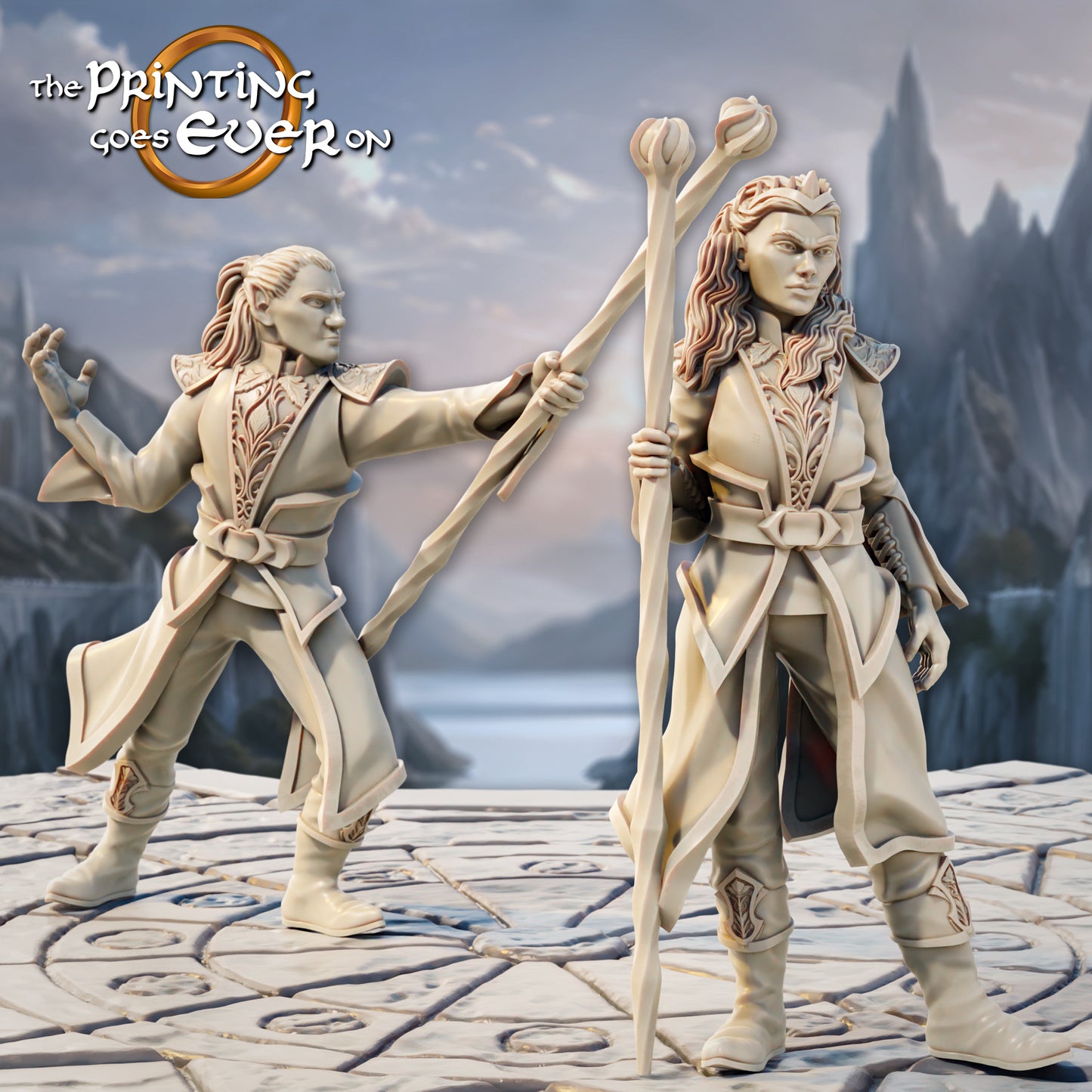 Foto do produto Tabletop 28mm The Printing Goes Ever On (TPGEO) 0: Mago Elfo - 2 Feiticeiros do Povo Élfico - Invocador Elemental