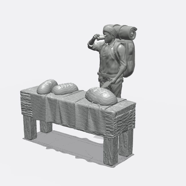 Foto do produto Miniatura Mobiliário, Decoração de Diorama e Modelismo 0: Na cozinha: Mesa de jantar posta com pão para cozinha ou sala de jantar (Ref. 45D)