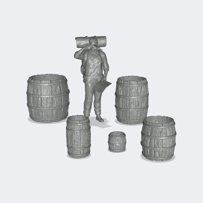 Produktfoto Miniatur Möbel, Einrichtung Diorama und Modellbau:  0: Lagern und Aufbewahren: 5 offene Fässer (Ref. 20D)