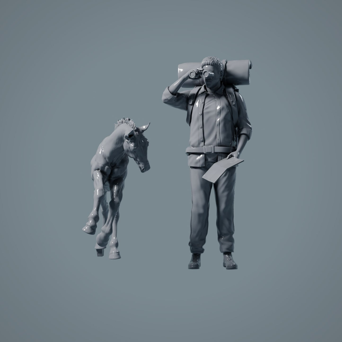 Figura de Animal de Fazenda: 2 Potros - cavalo em pé e cavalo deitado (a017)