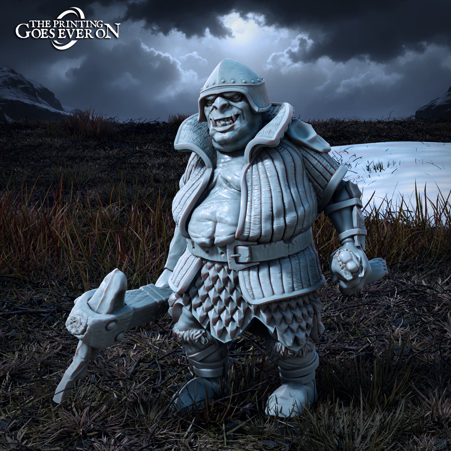 Foto do produto Tabletop 28mm The Printing Goes Ever On (TPGEO) 0: Capitão Ork - Gormuk o Opulento a pé e montado no Warg - Criaturas Maléficas dos Reinos do Norte