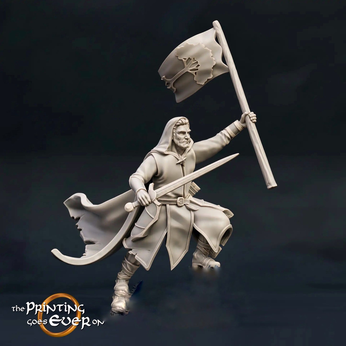 Produktová fotografie středověké historické figurky 75mm měřítko The Printing Goes Ever On (TPGEO) 0: Středověké rytířské figurky Ranger Standarte - 75mm modely - Lesníci severu