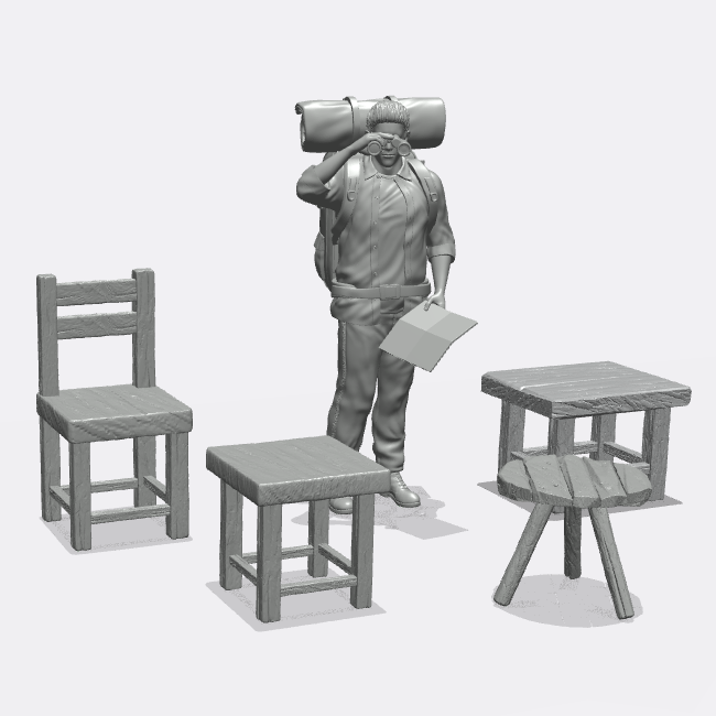 Produktová fotografie miniatur nábytku, zařízení diorám a modelářství 0: Nábytek a inventář: 4 stoličky a židle (Ref. 43D)