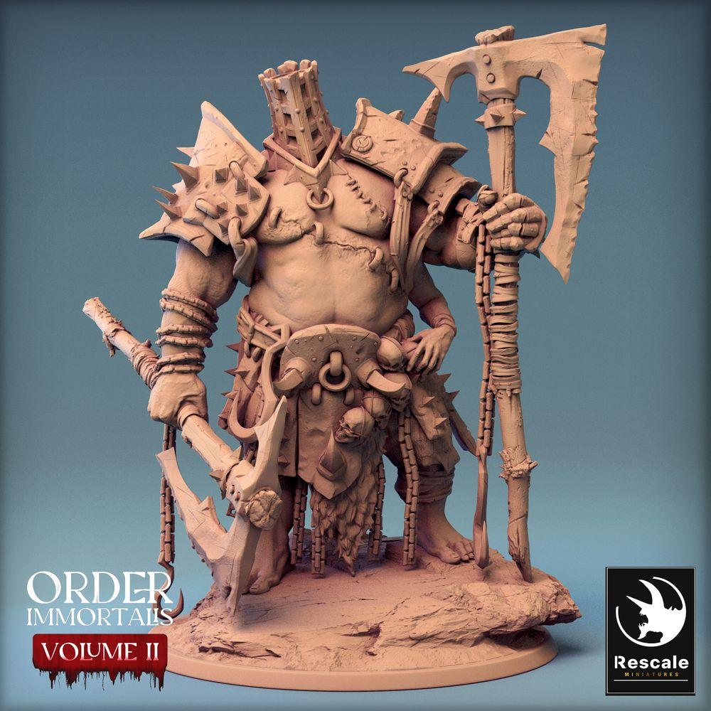Foto do produto Tabletop 28mm Lord of the Print (LotP) 0: Figura de Fantasia: Eradicus, Senhor da Guerra Bárbaro Berserker com Machadão, Lutador com Capacete de Gaiola, Miniatura de Chefe (24_02_F3)