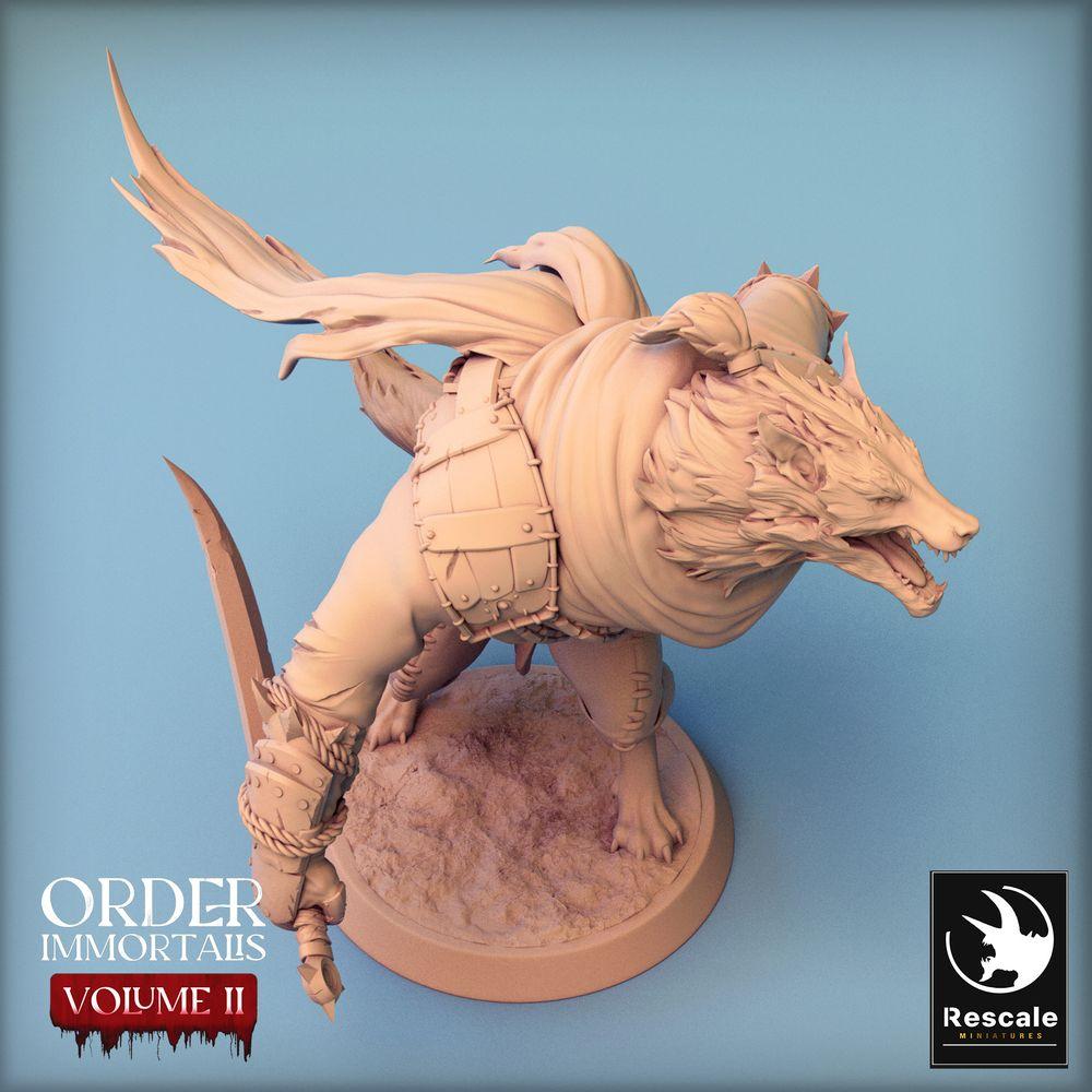 Produktfoto Tabletop 28mm Lord of the Print (LotP) 0: Tabletop Miniatur: Werwolf-Barbar mit Krummsäbel - Bestienkrieger, Schakalmensch/Hyänenmensch Räuber, Söldner, Skirmisher, Werewolf Barbarian (24_02_C5)