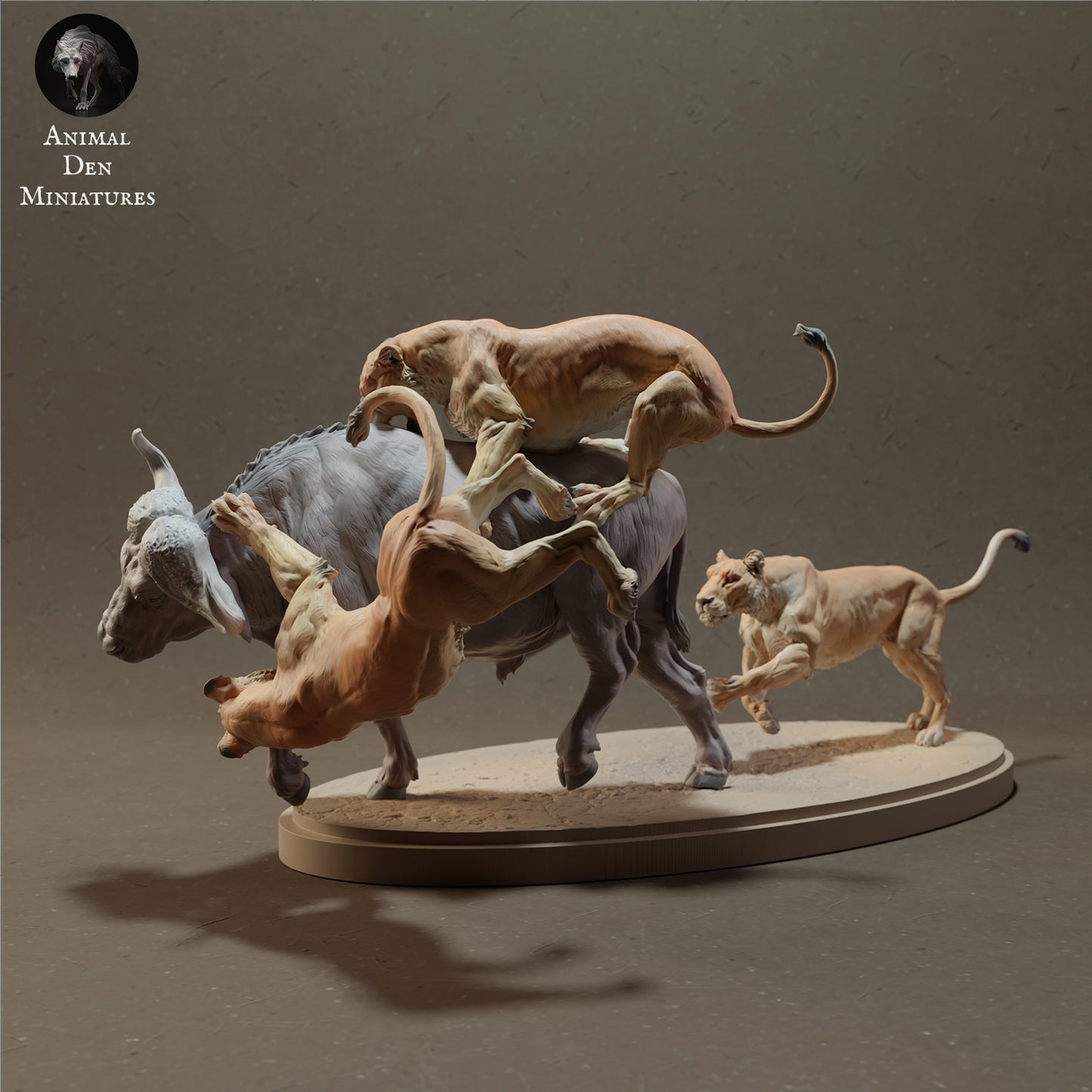 Foto do produto de figura de animal diorama, modelismo: 0: Leões caçando búfalo africano - Animais da savana