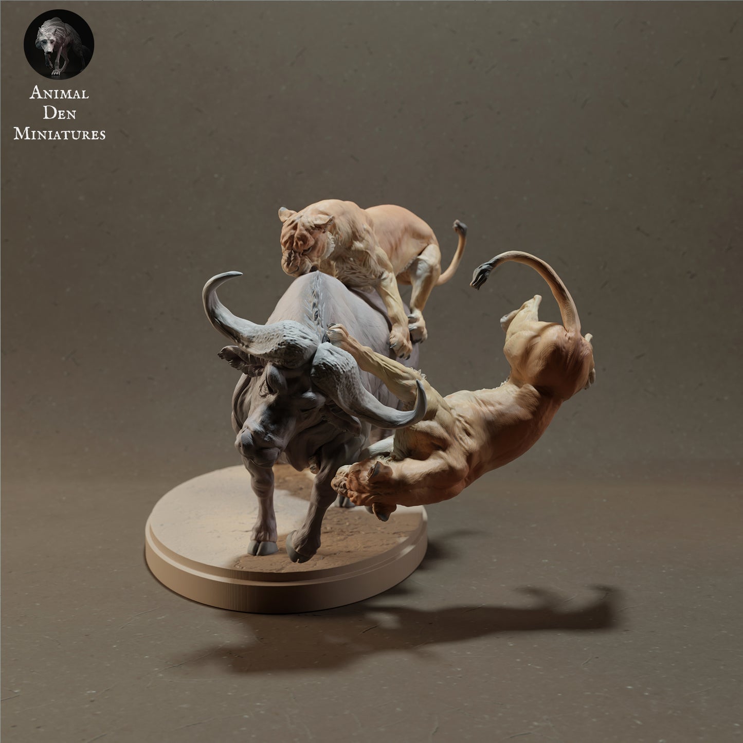Foto do produto de figura de animal diorama, modelismo: 0: Leões caçando búfalo africano - Animais da savana