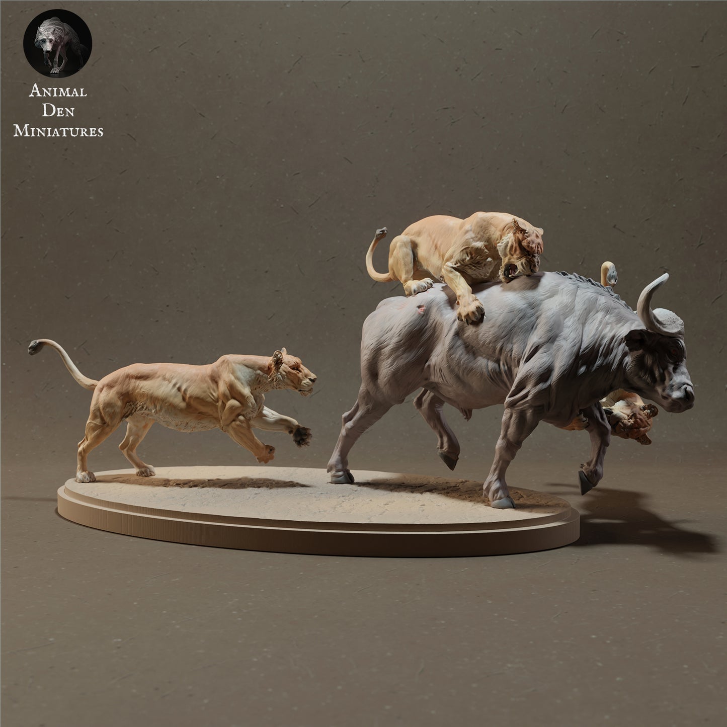 Foto do produto de figura de animal diorama, modelismo: 0: Leões caçando búfalo africano - Animais da savana