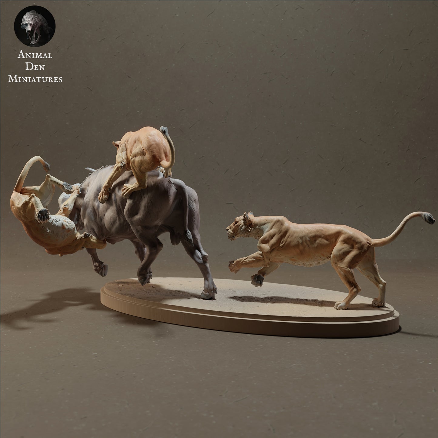 Foto do produto de figura de animal diorama, modelismo: 0: Leões caçando búfalo africano - Animais da savana