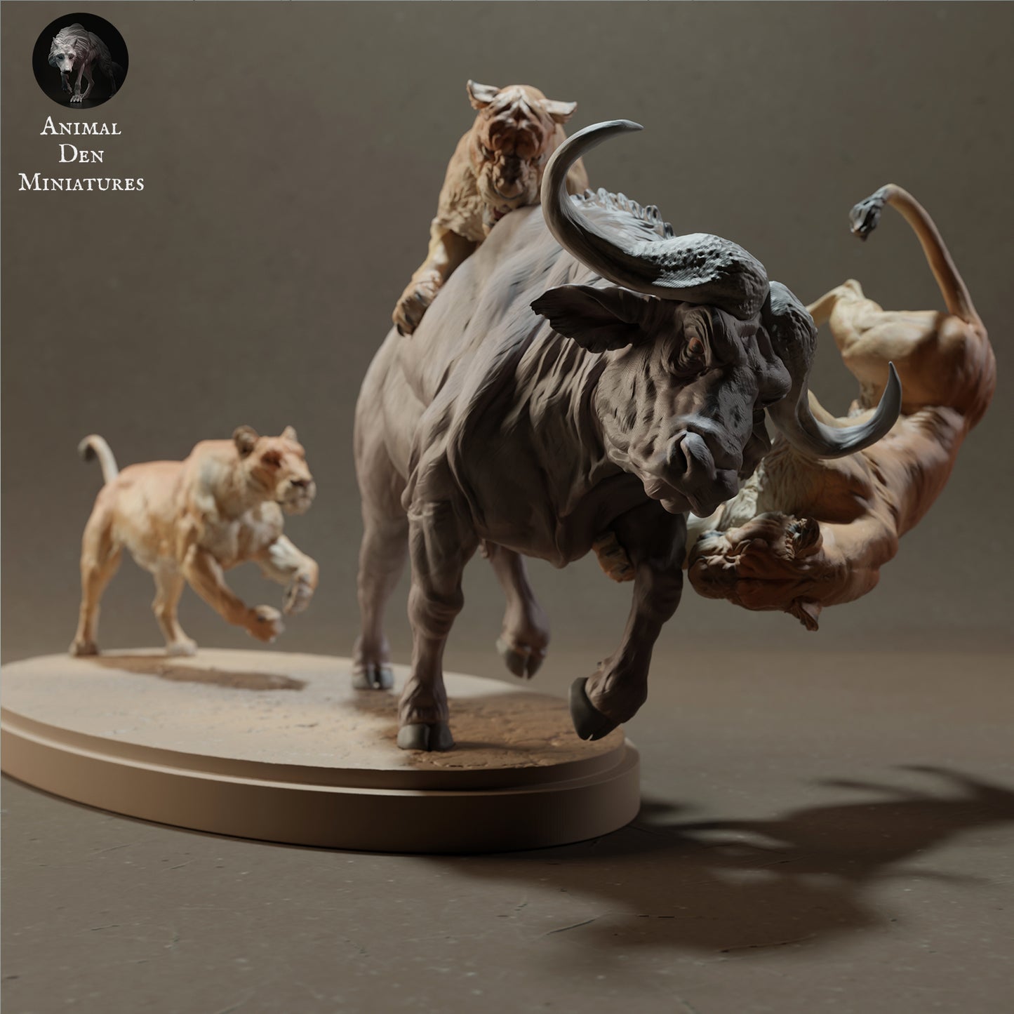 Foto do produto de figura de animal diorama, modelismo: 0: Leões caçando búfalo africano - Animais da savana