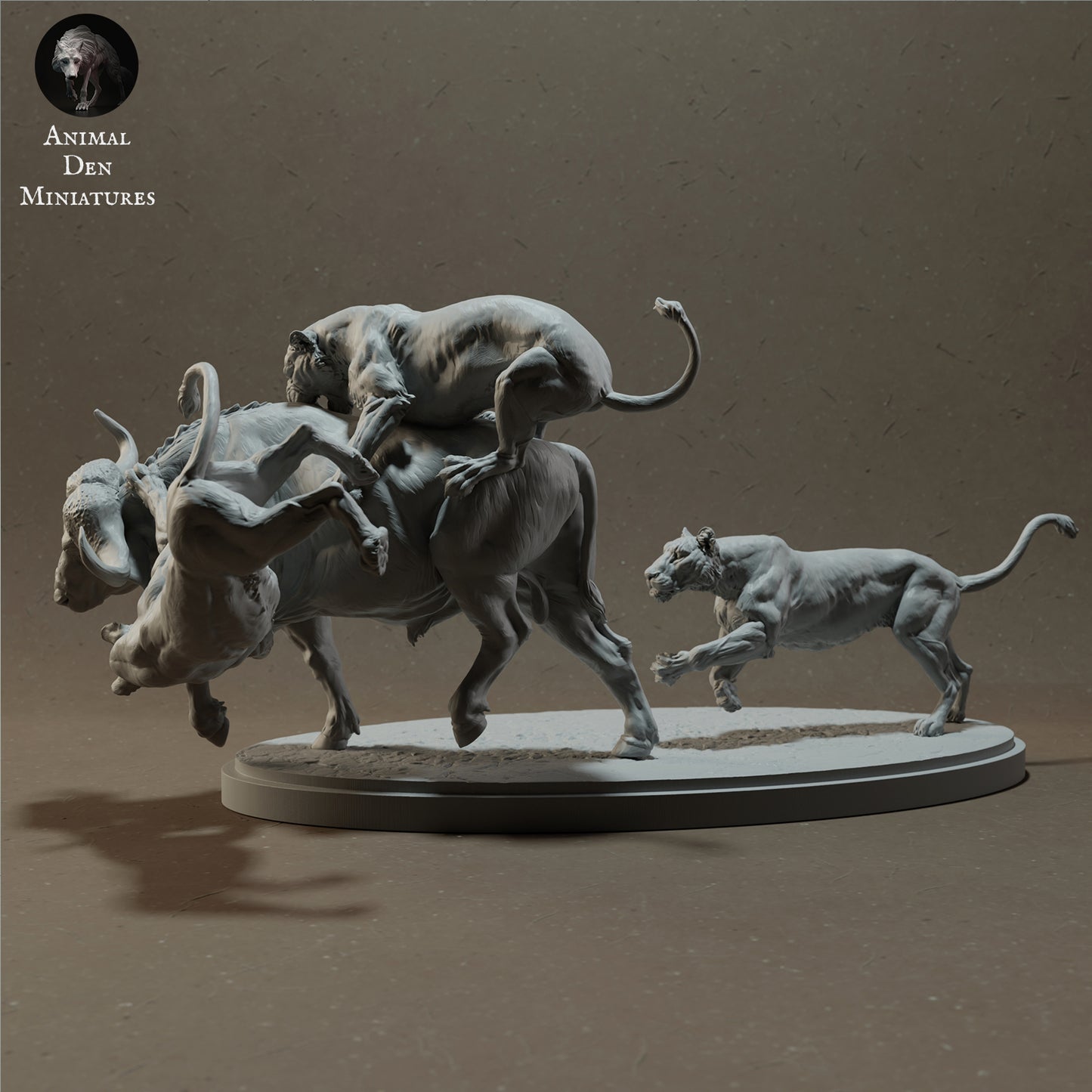 Foto do produto de figura de animal diorama, modelismo: 0: Leões caçando búfalo africano - Animais da savana