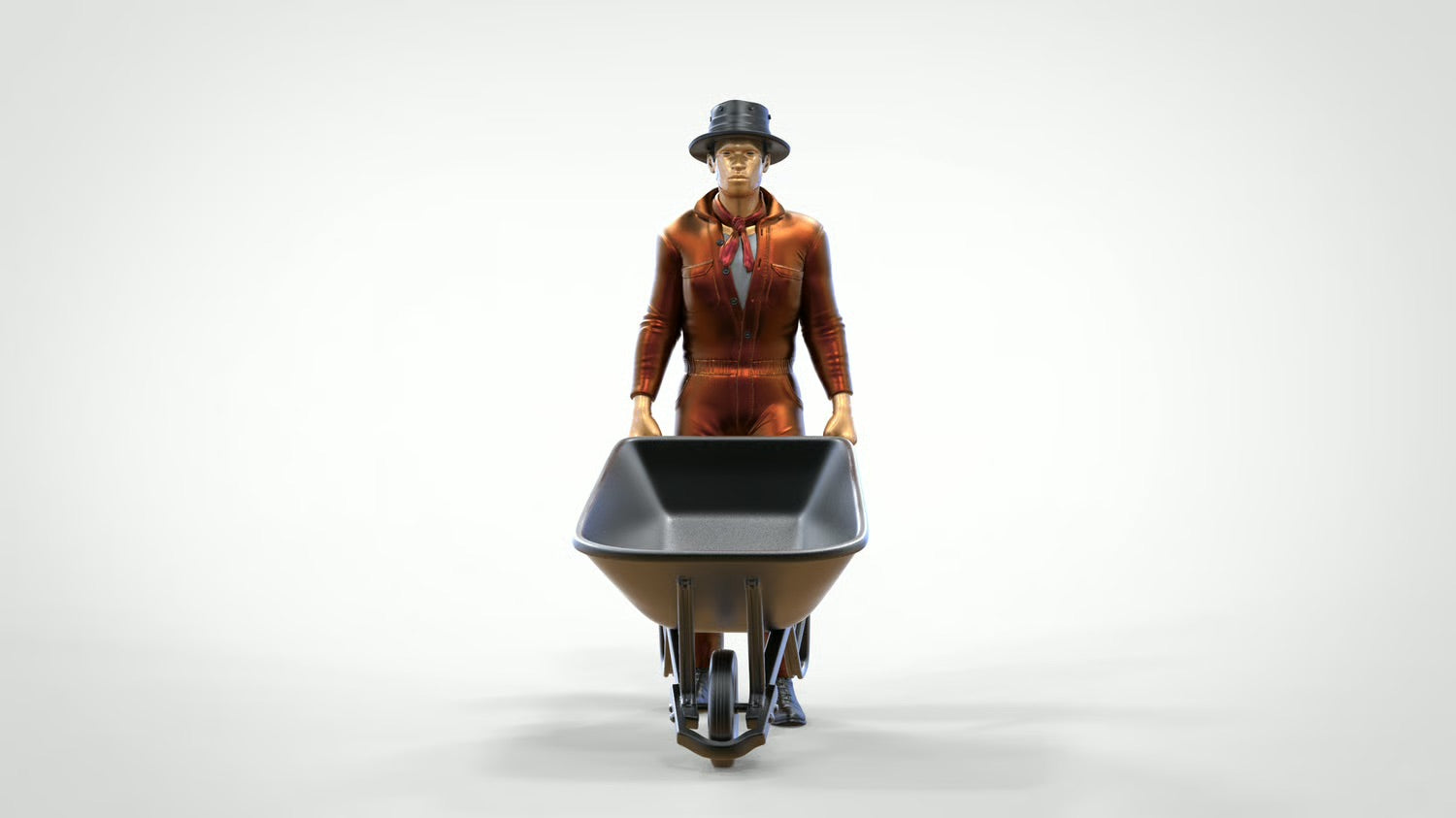 Diorama Model Building Product Photo 0: Worker with Wheelbarrow – Figure in Work Uniform and Hat (Ref. No. 449)