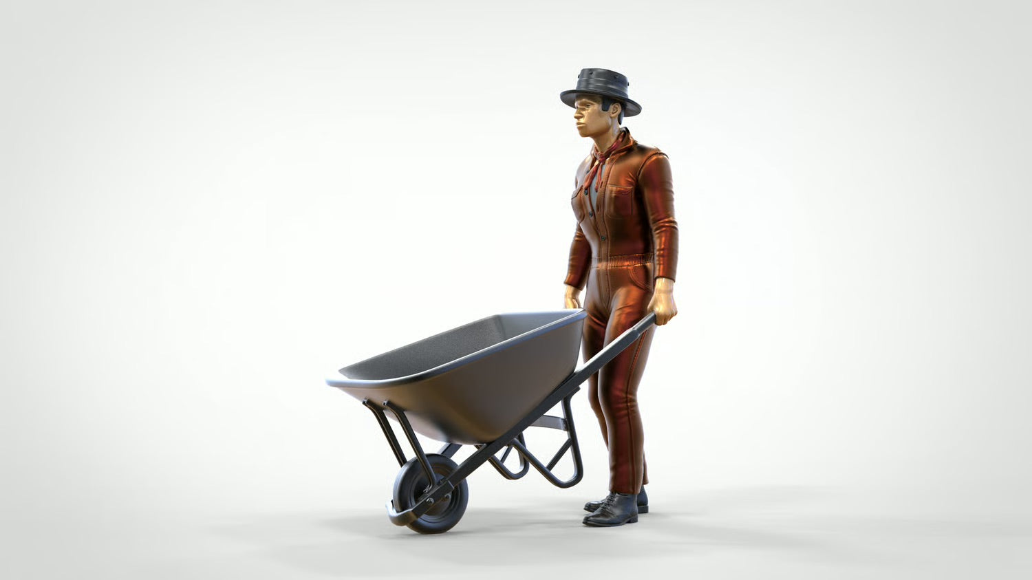 Diorama Model Building Product Photo 0: Worker with Wheelbarrow – Figure in Work Uniform and Hat (Ref. No. 449)