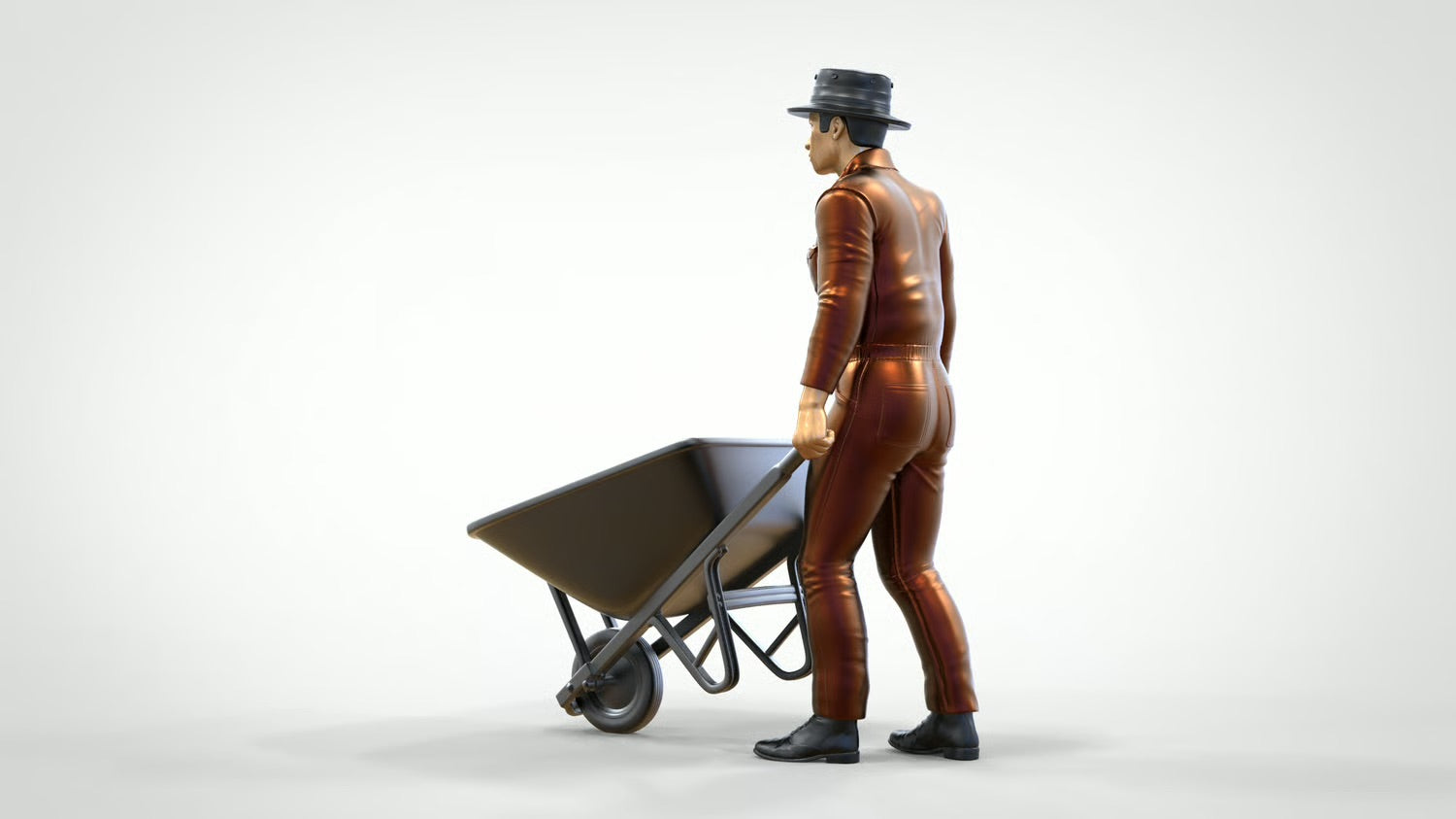 Diorama Model Building Product Photo 0: Worker with Wheelbarrow – Figure in Work Uniform and Hat (Ref. No. 449)
